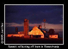 Sunset reflecting off of Dairy Barn near Holtwood, Pennsylvania.